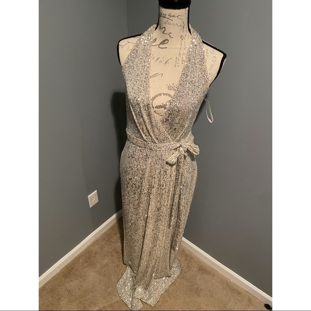 Halston halter sequined gown